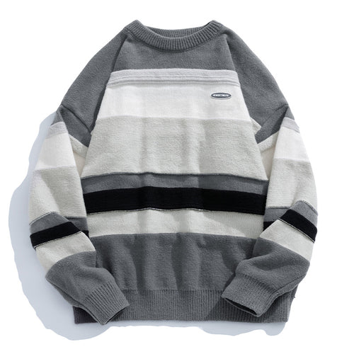 Unisex Lässiger Blockstreifen-Pullover im Oversize-Schnitt mit Raglanärmeln und geripptem Saum Echo Archiv