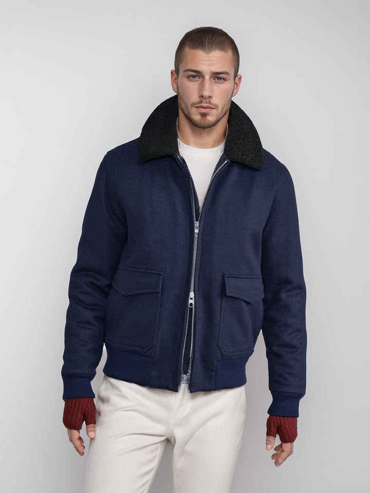 Herren warme und modische Bomberjacke mit Teddykragen Echoarchiv