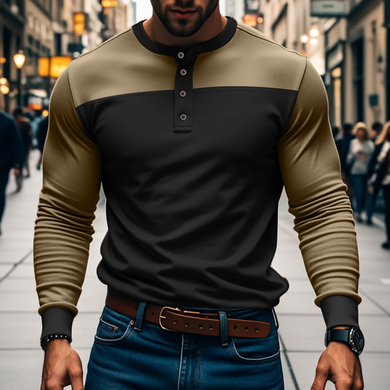 Herren modisches Langarmshirt mit Knopfleiste und strukturiertem Oberteil Echoarchiv