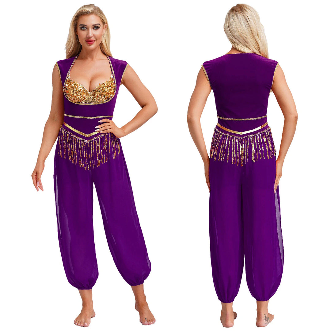 Damen Kostüm-Jumpsuit mit glitzerndem Oberteil und lässiger Hose Echo Archiv