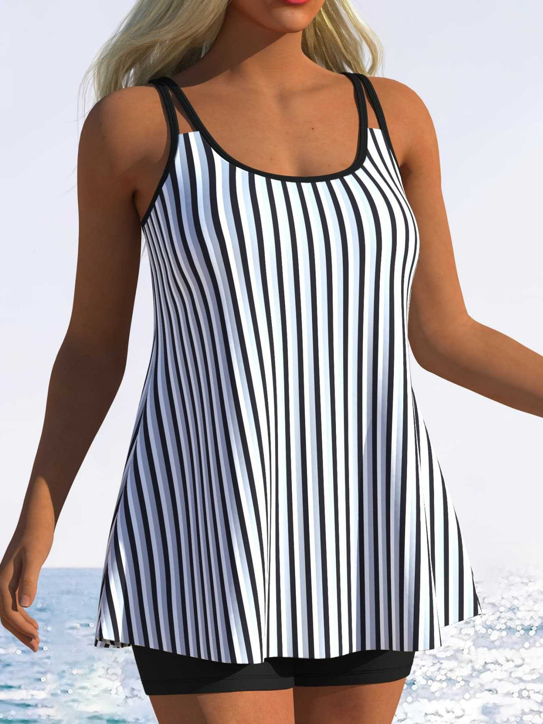 Damen Tankini mit verspieltem Streifenmuster und originellem Schnitt Echo Archiv