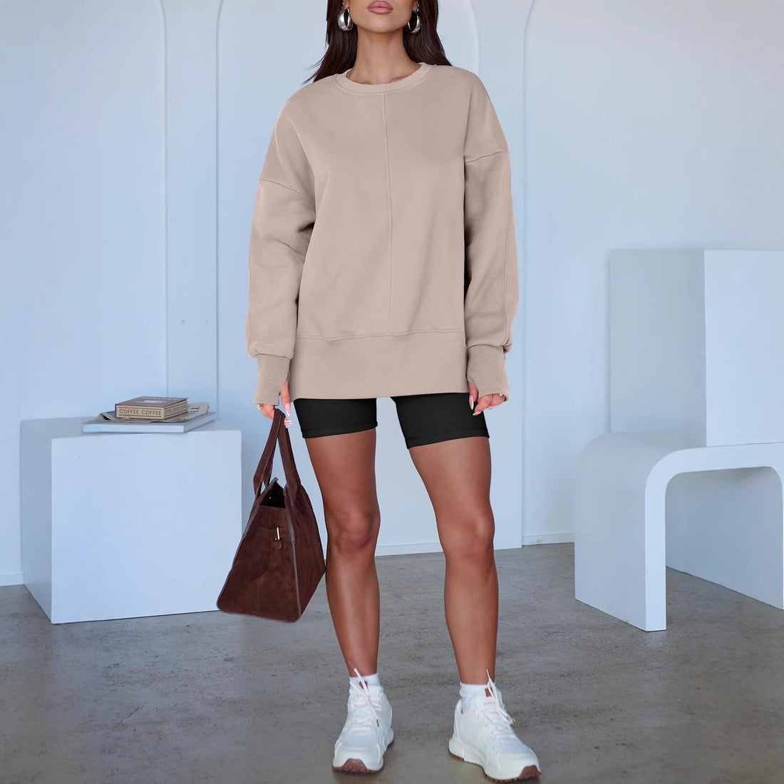 Damen Oversize-Sweatshirt mit Mittelnaht, verlängerter Saum und Rippbündchen Echo Archiv