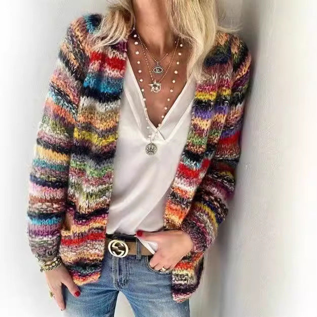 Damen Mehrfarbiger Strickcardigan mit offener Front, legerem Oversize-Schnitt und feinem Rippbündchen Echo Archiv
