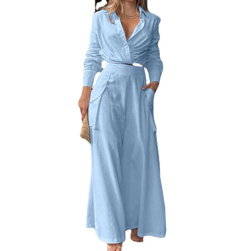 Damen Hochtaillierte weite Palazzo-Hose mit seitlicher Cargotasche und fließender Silhouette – Avérine