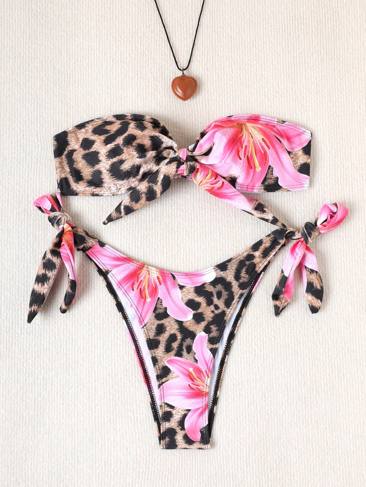 Damen Bikini-Set mit floralem Leopardenmuster und verstellbaren Trägern Echo Archiv