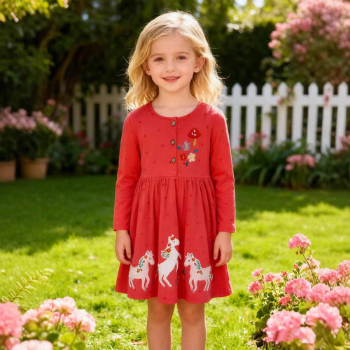 Mädchen Kleid mit bunten Einhorn- und Blumenstickereien Echo Archiv