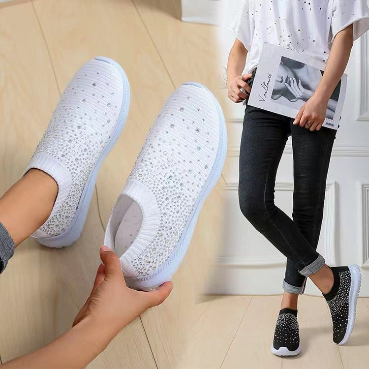 Damen nan gestrickte Slipper-Sneaker mit Strassbesatz und elastischem Einstieg Echo Archiv