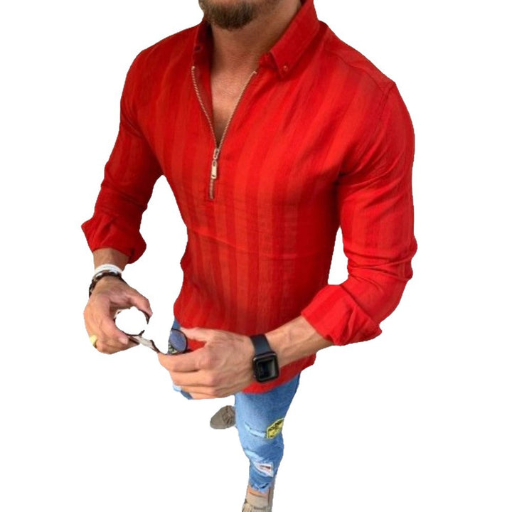 Herren Langarmshirt mit modernem Reißverschluss und feinem Streifenmuster Echoarchiv