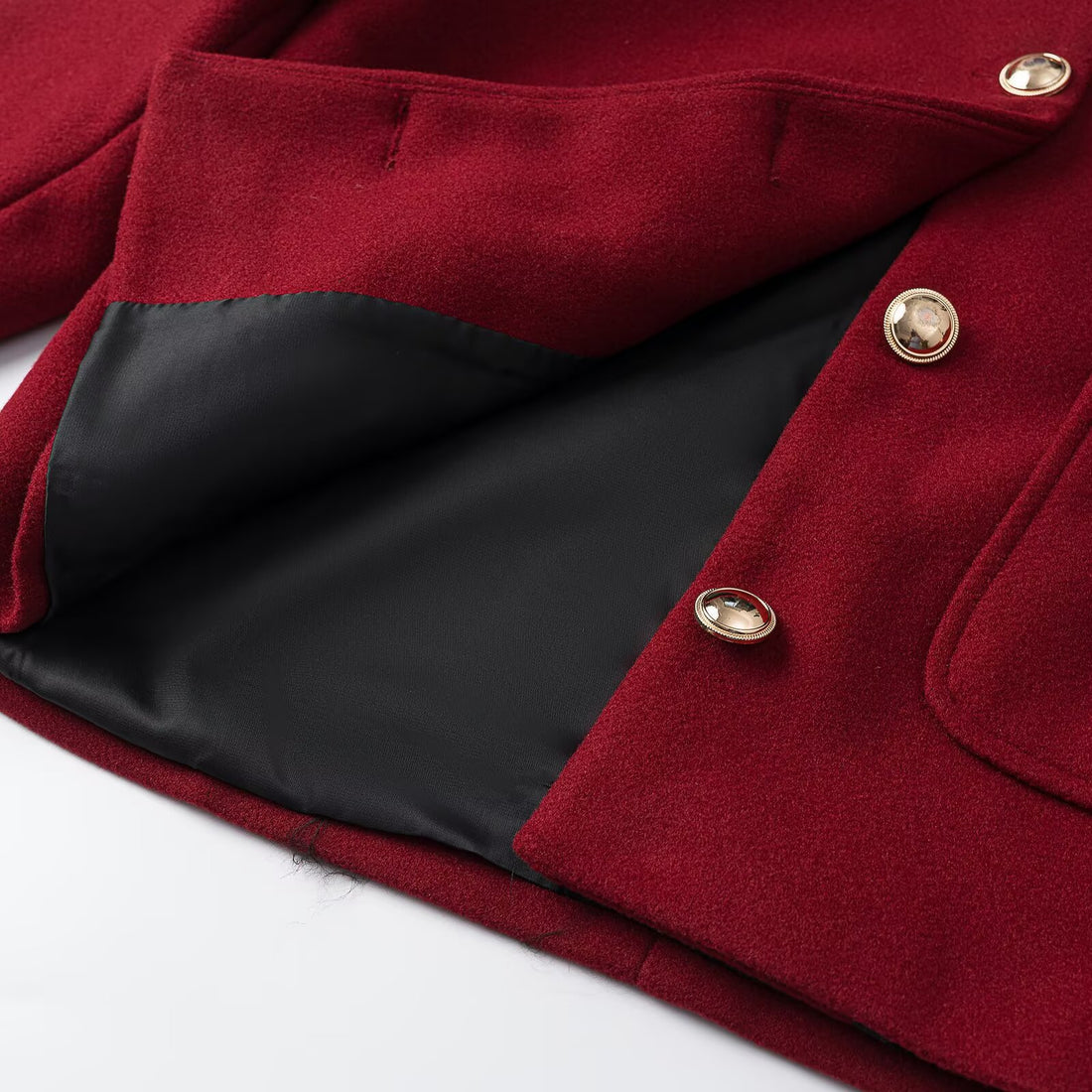 Damen Cropped Wollmix-Jacke mit Rundhalsausschnitt, aufgesetzten Taschen und goldfarbenen Zierknöpfen Echoarchiv