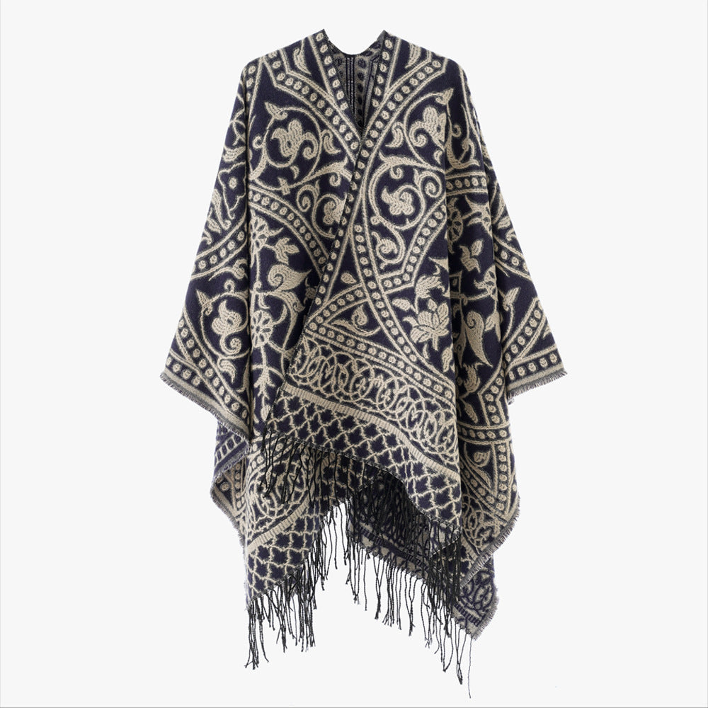 Damen Jacquard-Überwurf mit orientalischem Ornamentmuster und Fransensaum Echo Archiv