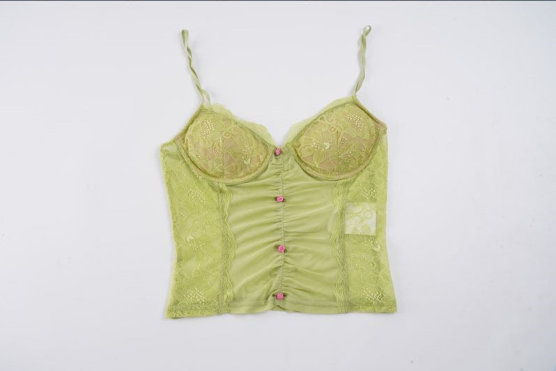 Damen Spitzen-Camisole mit wunderschöner Raffung und knopfartigen Akzenten Echo Archiv