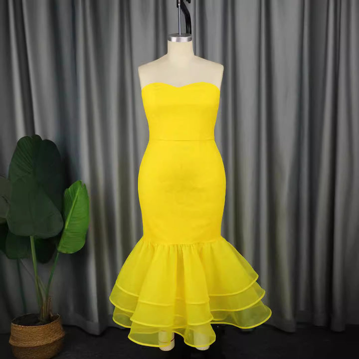 Damen Elegantes Mermaid-Kleid mit Rüschenabsatz Echo Archiv