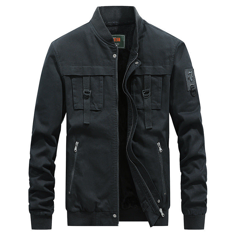Herren Canvas-Bomberjacke im Fieldstil mit Gurt- und Ringdetails – Brevano