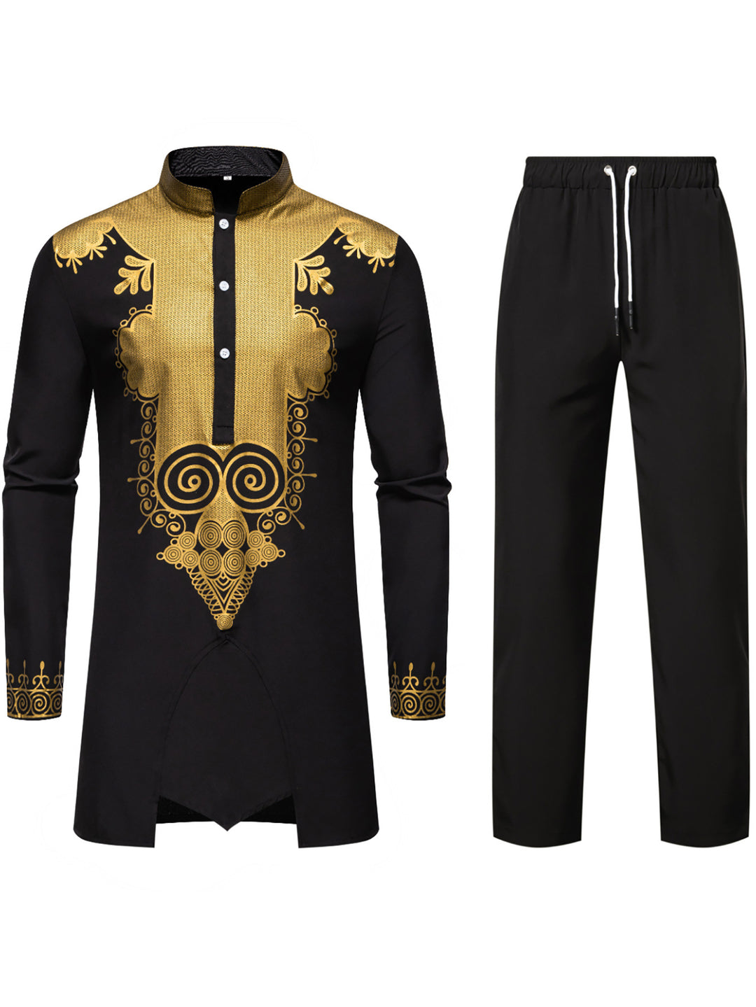 Herren Traditionelles Tunika-Set mit Mandarinkragen und goldverzierten Ornamenten Echo Archiv