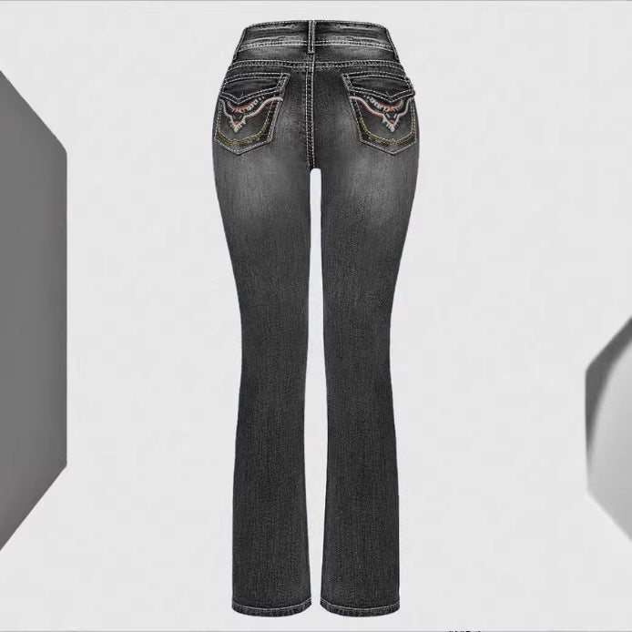 Damen Hochtaillierte Slim‑Straight Jeans mit V‑förmigem Bund und Superstretch-Denim Echo Archiv