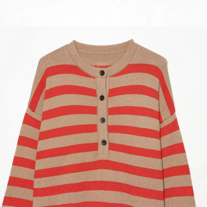Damen Gestreifter Strickpullover mit Henley-Knopfleiste Echo Archiv