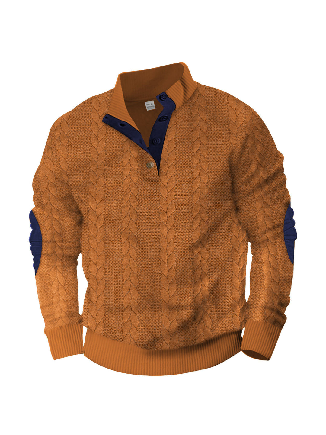 Herren nan lässiger Zopfstrickpullover mit verstärkter Knopfleiste und Wildleder-Ellenbogenpatches Echo Archiv