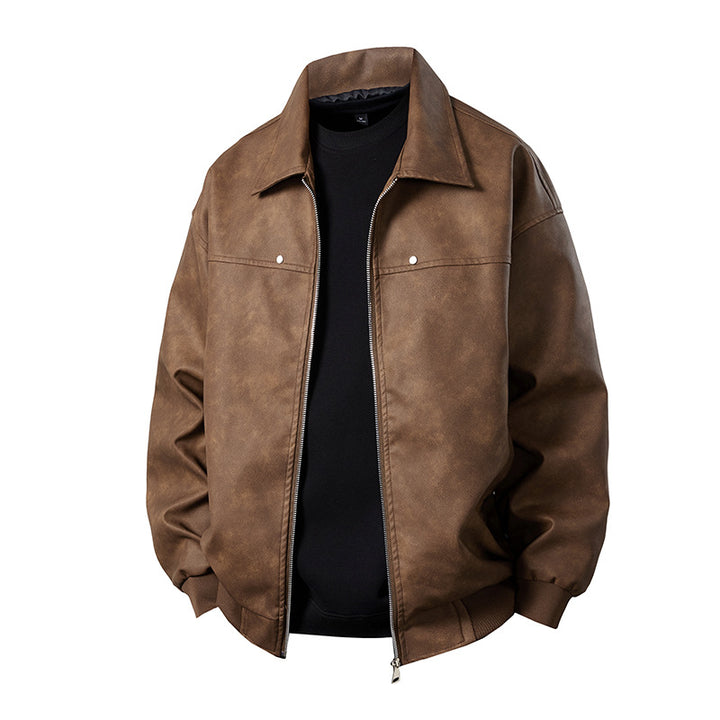 Herren Boxy-Suede-Überhemdjacke mit glatter Veloursleder‑Optik, verdecktem Reißverschluss & elastischen Bündchen Echoarchiv