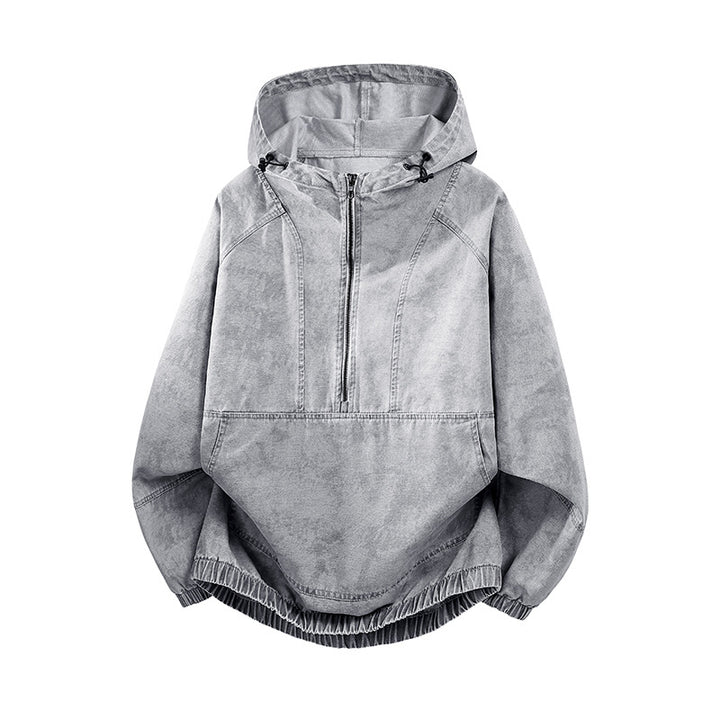 Herren Oversize Canvas-Halbzip-Kapuzenanorak mit Kängurutasche und elastischem Saum Echo Archiv