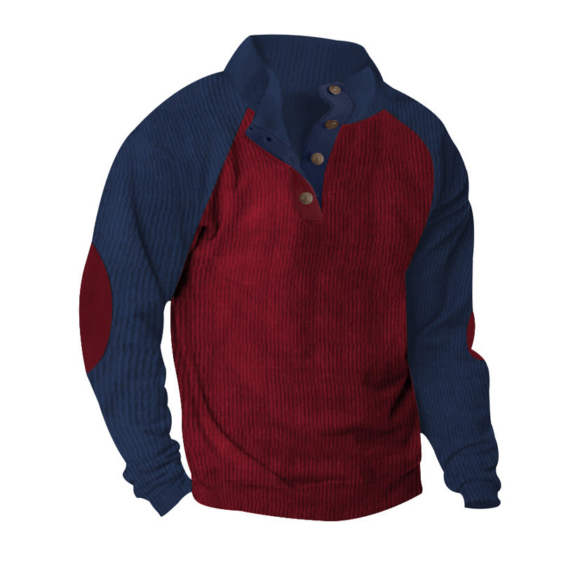 Herren nan strukturiertes Henley-Sweatshirt mit Stehkragen, Raglanärmeln und Ellbogenpatches Echo Archiv