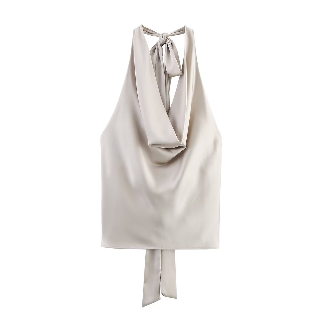 Damen Edles Haltertop mit fließendem Schnitt und eleganter Rückenbinde Echo Archiv