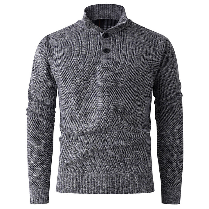 Herren Strickpullover mit hohem Kragen und durchgehendem Knopfverschluss Echoarchiv