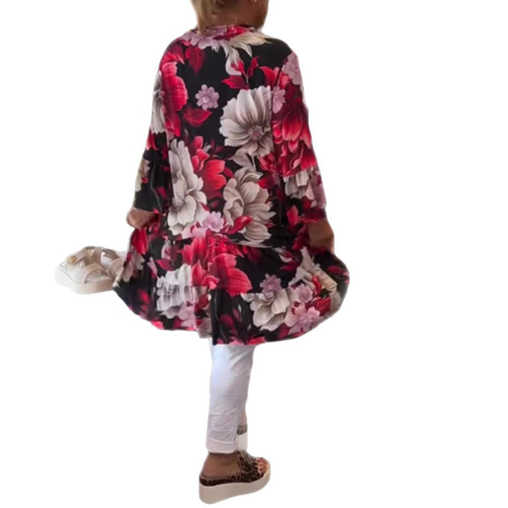 Damen nan schwingendes Tunika-Kleid im Babydoll-Stil mit V-Ausschnitt und Stufenvolants Echo Archiv
