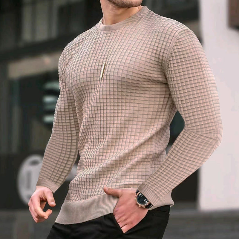 Herren nan figurbetonter gewaffelter Rundhalspullover aus Feinstrick mit Rippbündchen Echo Archiv
