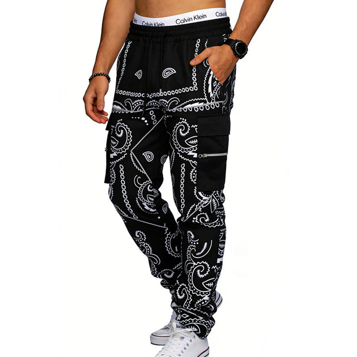 Herren nan Cargo-Jogginghose mit Paisley-Muster, elastischem Bund, multiple Reißverschluss- und Klappentaschen Echo Archiv