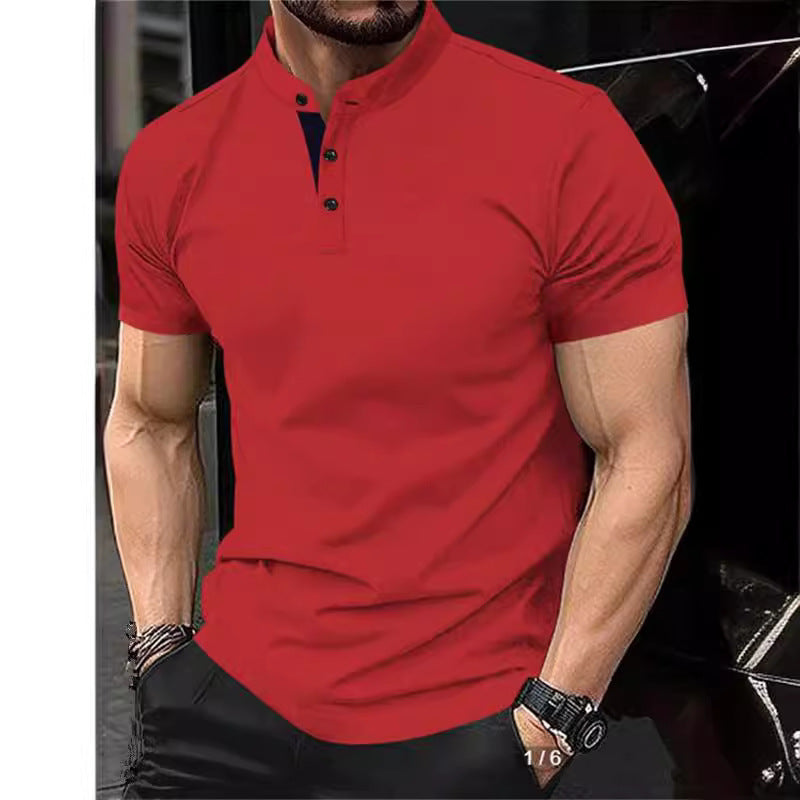 Herren elegantes Kurzarm-Polohemd mit Stehkragen und Knopfleiste Echoarchiv