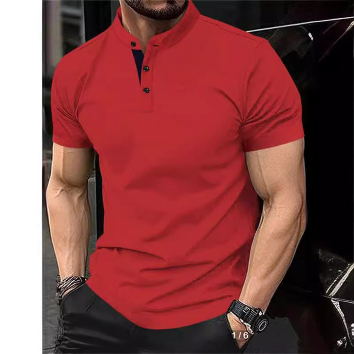 Herren elegantes Kurzarm-Polohemd mit Stehkragen und Knopfleiste Echoarchiv