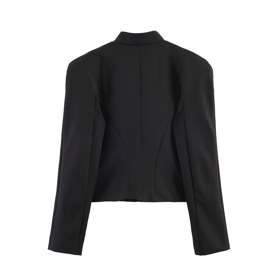 Damen militärinspirierte Cropped-Jacke mit Stehkragen und dekorativer Zierknopfpassé Echo Archiv