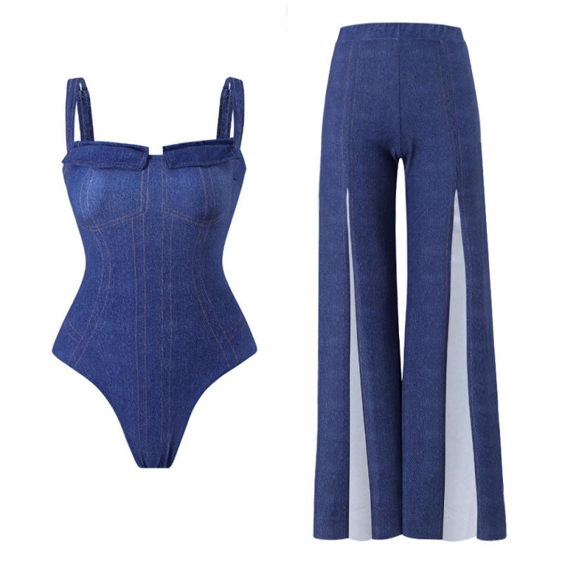 Damen Badeanzug-Set mit figurformendem Schnitt und eleganten Palazzohosen Echo Archiv