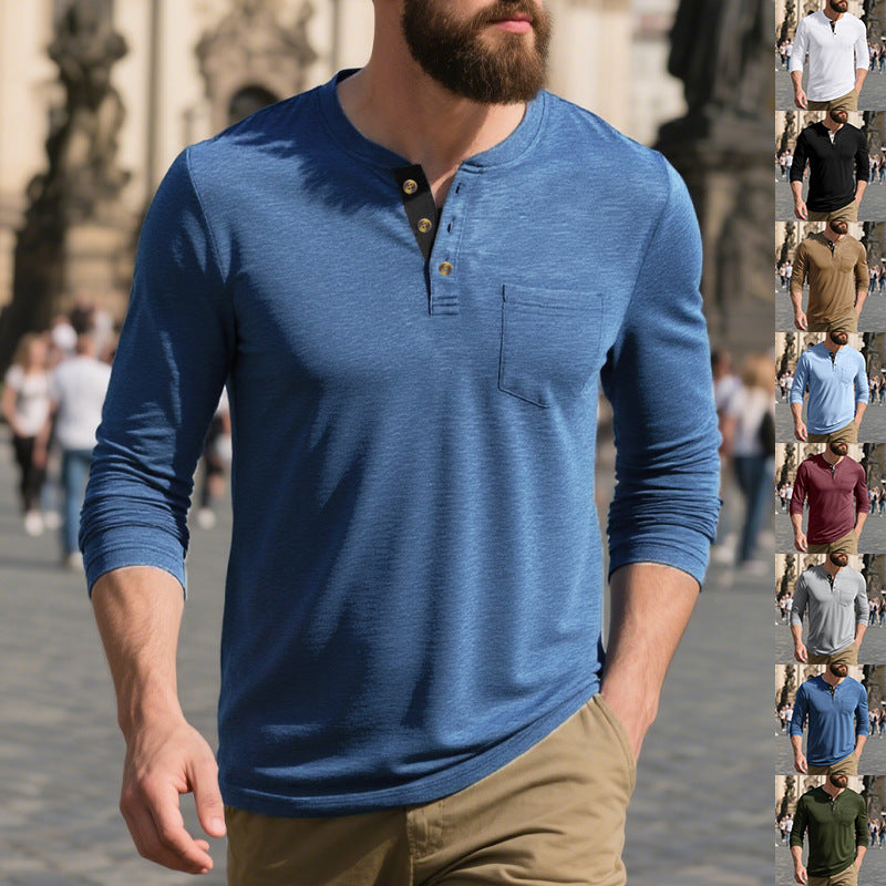 Herren Langarm-Henley-Shirt aus weichem Baumwollmix mit praktischer Brusttasche Echoarchiv