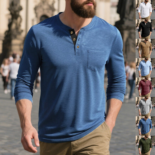 Herren Langarm-Henley-Shirt aus weichem Baumwollmix mit praktischer Brusttasche Echoarchiv