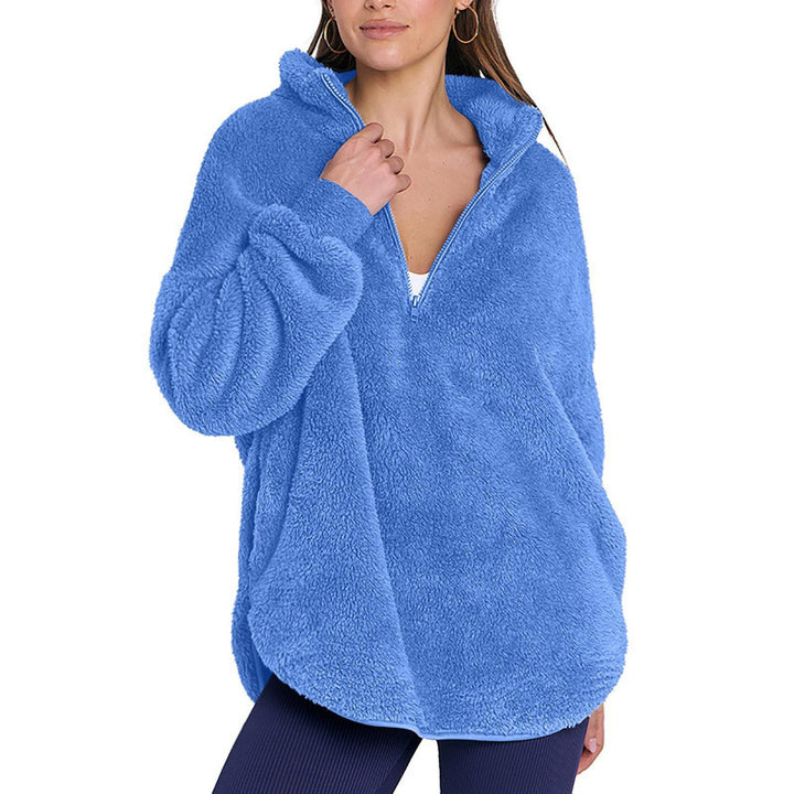 Damen Flauschiger Oversize-Sherpa-Pullover mit Halbzip und Kängurutaschen Echo Archiv