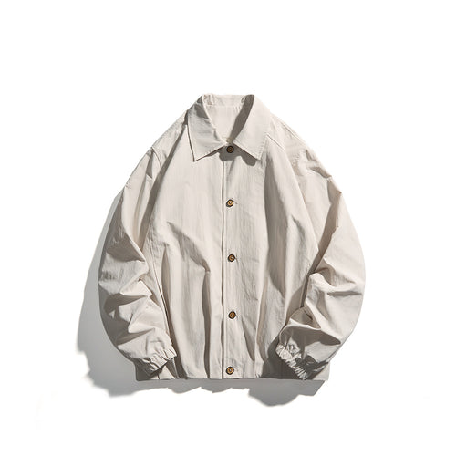 Unisex Leichte Hemdjacke im Boxy-Schnitt mit Holzknopfleiste und elastischen Bündchen Echoarchiv