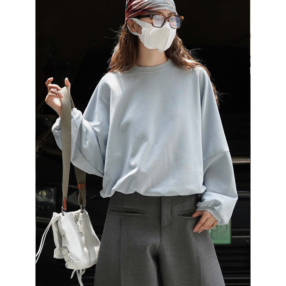 Damen Relaxed-Fit Baumwoll-Sweatshirt mit überschnittener Schulter und gerundetem Saum Echoarchiv