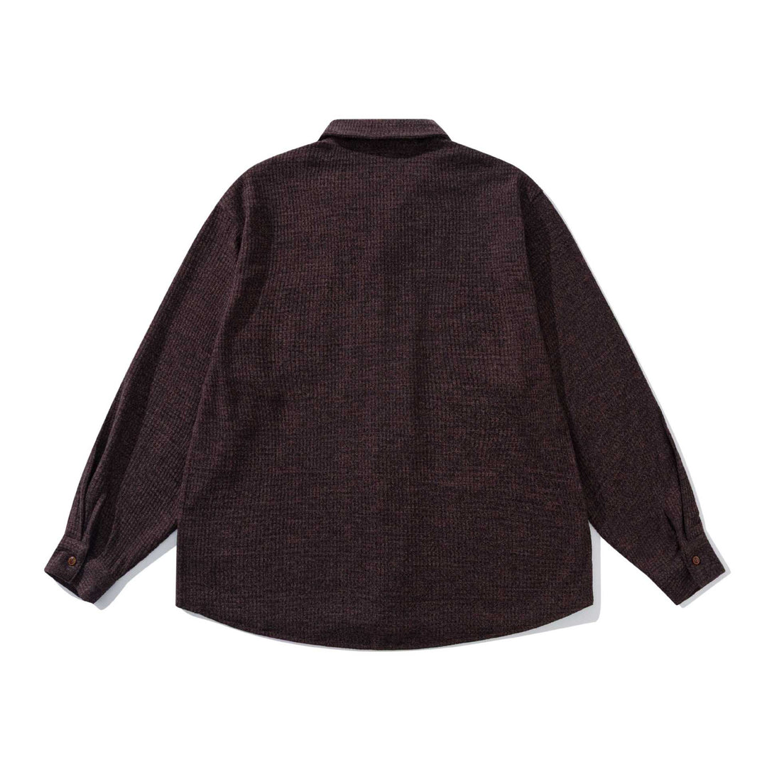 Unisex strukturierte Strick-Hemdjacke mit Kentkragen und aufgesetzter Brusttasche Echoarchiv