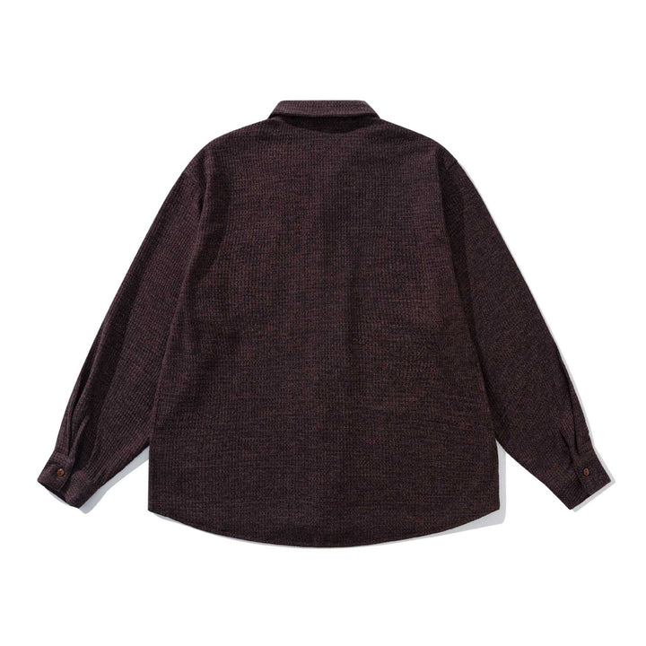 Unisex strukturierte Strick-Hemdjacke mit Kentkragen und aufgesetzter Brusttasche Echoarchiv