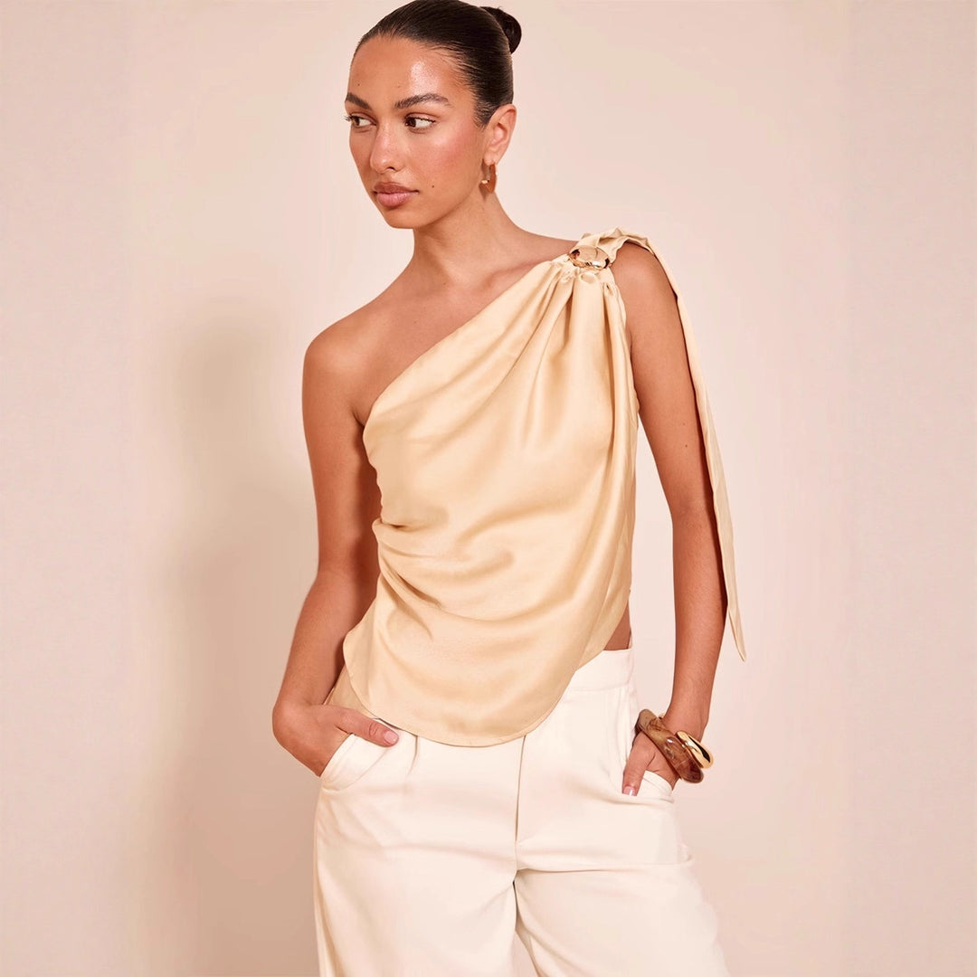 Damen asymmetrisches Satin-Oberteil mit drapiertem Abschluss Echo Archiv