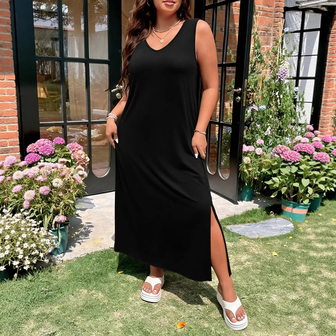 Damen luftiges Maxikleid mit V-Ausschnitt und seitlichem Schlitz Echo Archiv