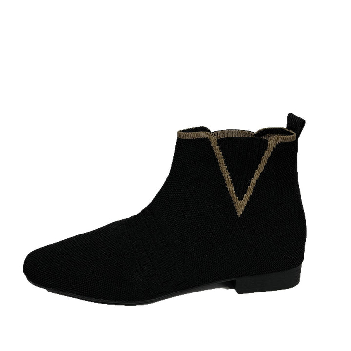 Damen nan gestrickte Sock-Stiefelette mit elastischem V-Einsatz, Zugschlaufe und flachem Blockabsatz Echo Archiv