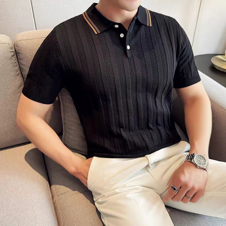 Herren Elegantes Kurzarm-Strickpoloshirt mit Struktur Echo Archiv