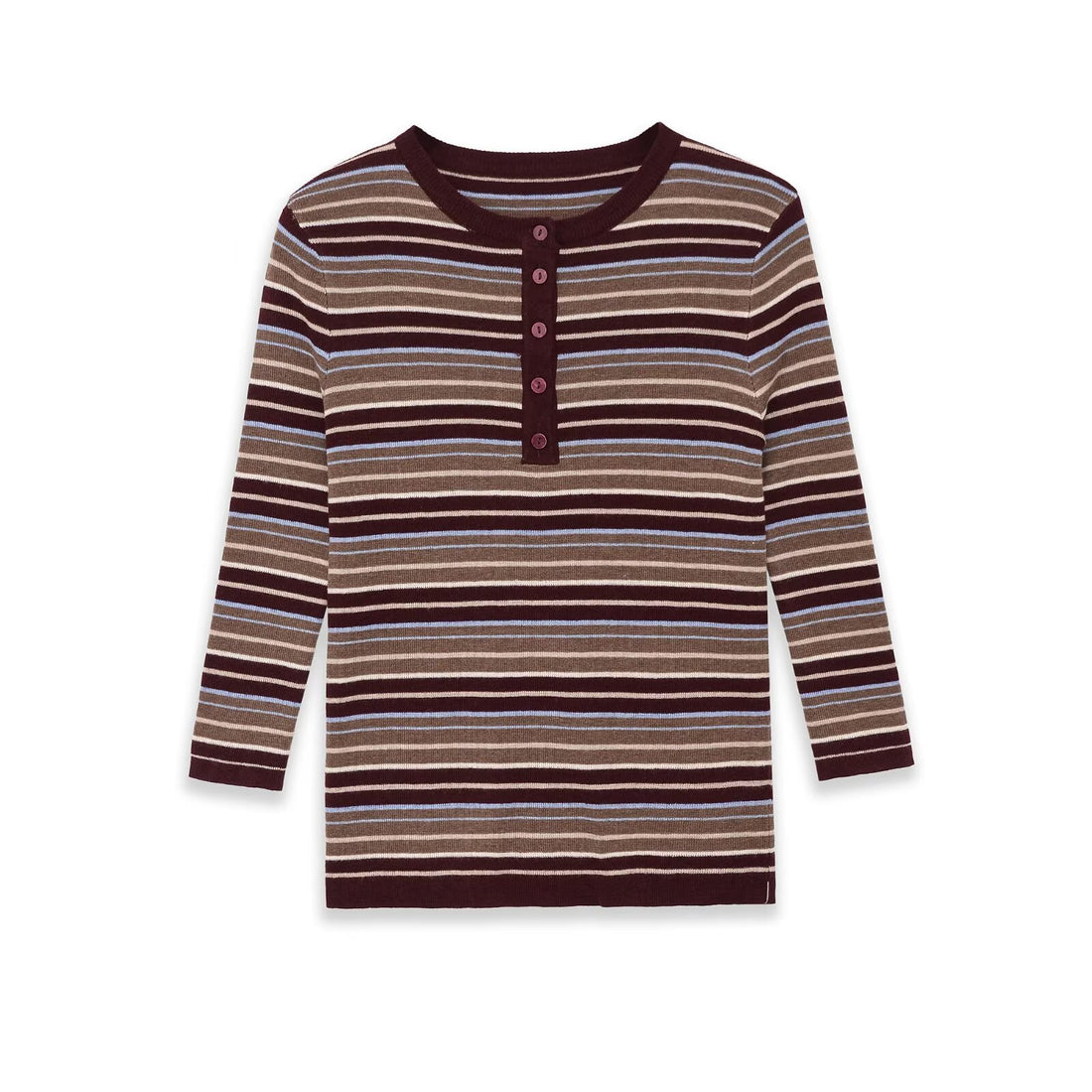 Damen Feinstrick-Henleyshirt mit feiner Streifenstruktur und Knopfblende Echoarchiv