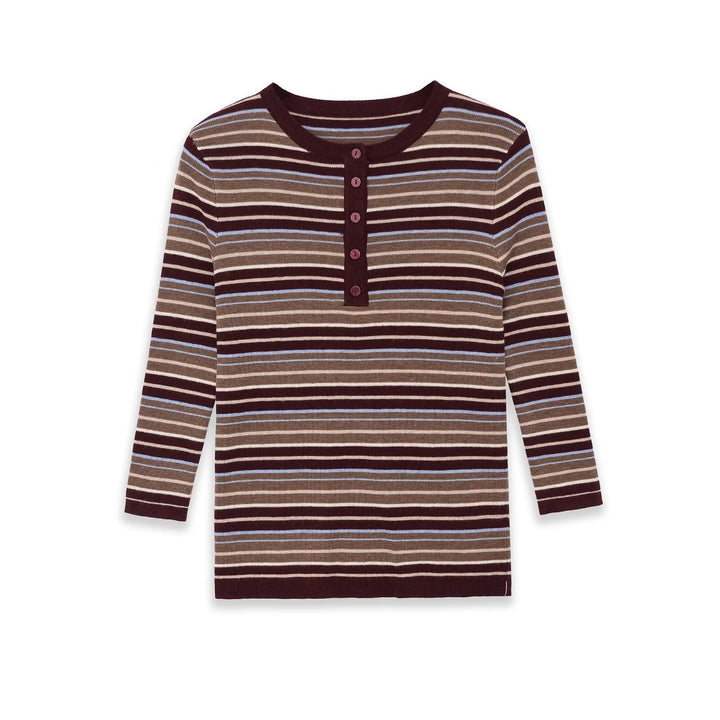 Damen Feinstrick-Henleyshirt mit feiner Streifenstruktur und Knopfblende Echoarchiv