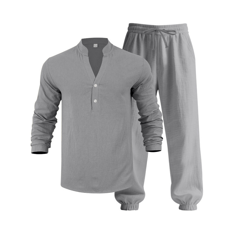 Herren lässiges langärmliges Oberteil mit Knopfleiste und entspannter Jogginghose Echoarchiv