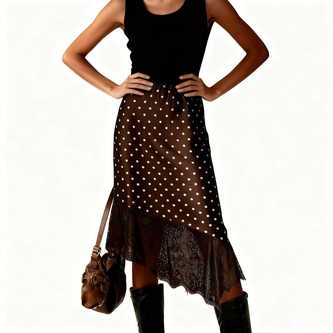 Damen Satinrock mit Spitze und asymmetrischem Saum Echo Archiv