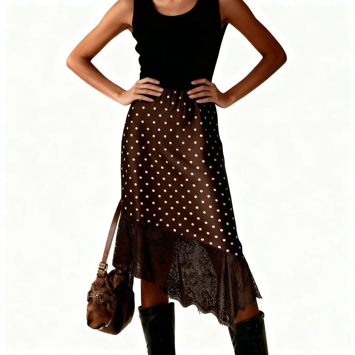 Damen Satinrock mit Spitze und asymmetrischem Saum Echo Archiv