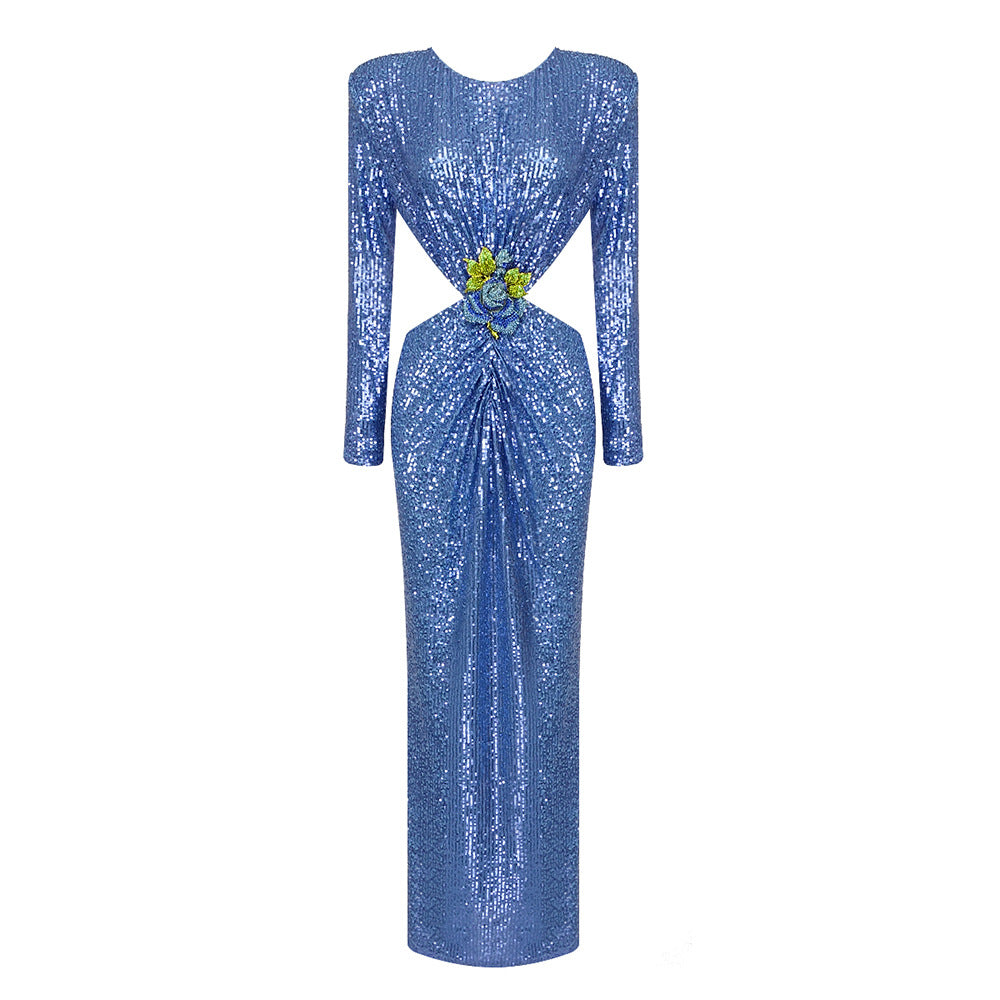 Damen Glamouröses Abendkleid mit schimmernden Pailletten und innovativen Drapierungsdetails Echo Archiv